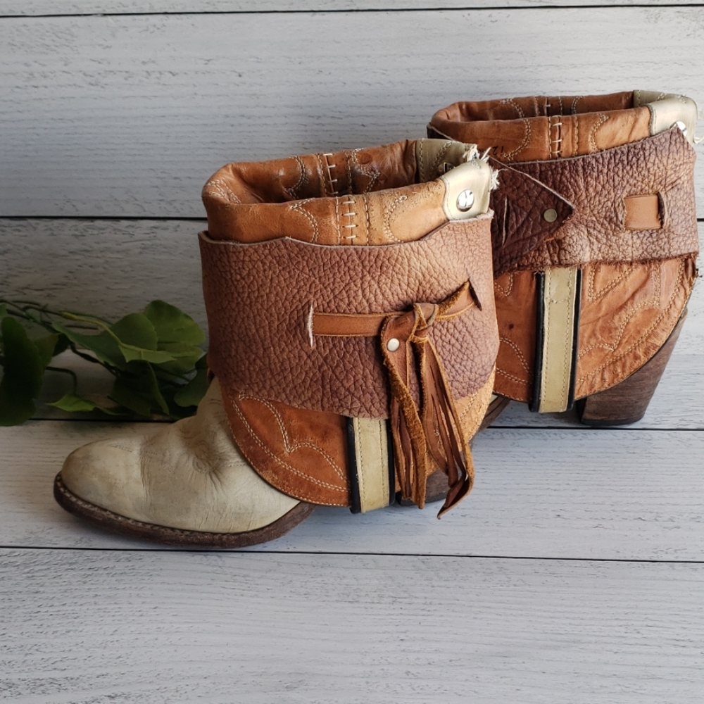 Handcrafted leather fold over western boho boots